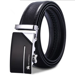 Leather belt, men's leather automatic buckle belt, men's leather leisure youth business middle-aged trousers to send dad Chao 1 Paul 181 120cm