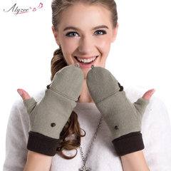 Students thickening dual-purpose Korean wool, autumn female gloves, half refers to wool, winter lovely warm Thickened camel flowers