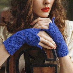 Handmade original wool crochet hook, half finger, autumn and winter women's wool gloves Blue Book