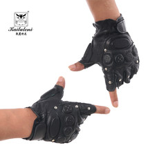 Leather half finger gloves, men's tactics, half fitness, thunderbolt, motorcycle, outdoor sports, riding equipment, dew finger sheepskin