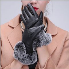 Factory direct imitation of Lady rabbit hair type U hair Kouqiu winter touch gloves PU leather gloves
