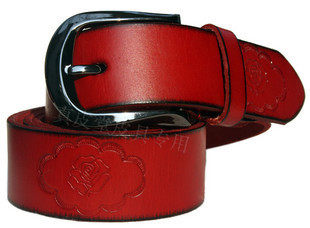 Special offer clearance! Men's Ladies Red Leather Belt Red Cattle belt all-match evil couple year of fate Half day buckle