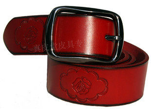Special offer clearance! Men's Ladies Red Leather Belt Red Cattle belt all-match evil couple year of fate Full-time deduction