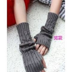 Korean version of gloves, women's dew refers to the autumn winter lovely sweater false sleeves, thickening knitted semi finger lengthened warm arms, sets of twist [deep grey]
