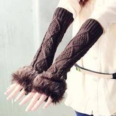 Korean version of gloves, women's dew refers to the autumn winter lovely sweater false sleeves thickened knitted semi finger lengthened thermal arms, hair rhomboid [coffee]