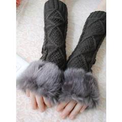Korean version of gloves, women's dew refers to the winter and winter, lovely wool, false sleeves, thickening, knitted, half fingers lengthened warm arms, and hair rhombohedral [deep grey].