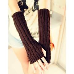 Korean version of gloves, women's dew refers to the autumn winter lovely sweater false sleeves thickened knitted semi finger lengthened warm arms set of twist [coffee]