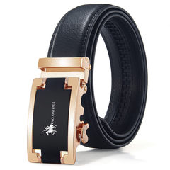 Leather Men's leather double faced cowhide belt, men's trousers, middle-aged youth, business casual, automatic deduction, soft one, Paul 21 gold 125cm