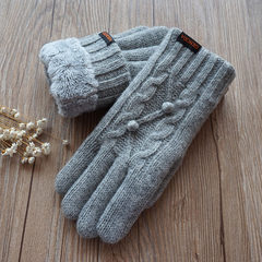 Autumn and winter, new women's cashmere, double layer warm wool gloves, thickening touch screen, pure wool knitted gloves Linen grey