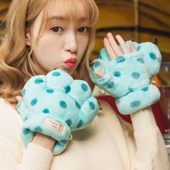 Cartoon Plush Finger Gloves, female Korean version, cute big claws, protective gloves, bear claws, warm gloves, female winter tide Blue background, dark blue