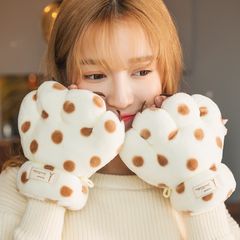 Cartoon Plush Finger Gloves, female Korean version, cute big claws, protective gloves, bear claws, warm gloves, female winter tide White coffee spots