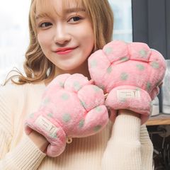 Cartoon Plush Finger Gloves, female Korean version, cute big claws, protective gloves, bear claws, warm gloves, female winter tide Green Foundation