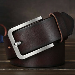 Men's belt, pure leather belt, men's jeans, lead layer, leather needle buckle, leisure Retro Leather, handmade leather goods