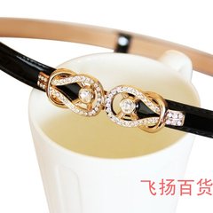 Fine decoration leather belt ladies dress diamond fashion casual all-match elastic buckle belt small paint section