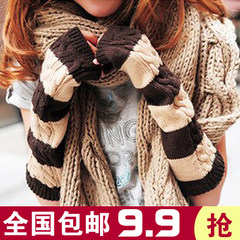 手套女韩版针织毛线半指手套秋冬季女可爱保暖露指袖套加长款手臂