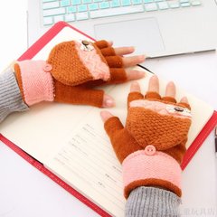 Flip double gloves, girls sweet wool gloves, half finger writing, typing warm winter, Korean cute