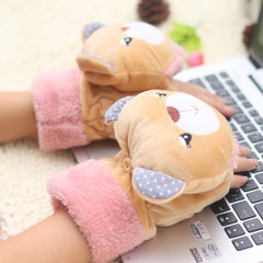 Monkey cartoon glove, cute winter adorable Korean Korean students, warm flip, thickening double use, all refers to half finger gloves Cubs Beige