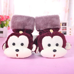 Monkey cartoon glove, cute winter adorable Korean Korean students, warm flip, thickening double use, all refers to half finger gloves Deep wine red