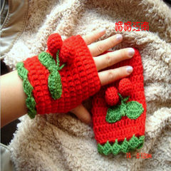 [happy] exclusive handmade wool red cherry half gloves / "Heaven postman" with a cherry