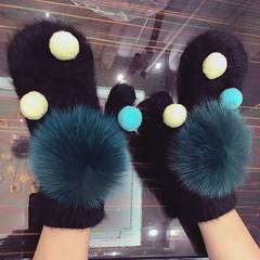 New winter mink gloves, comfortable warm, super large fox hair ball gloves, Winter Mittens, wool gloves