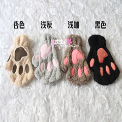 Zhuzhusl cat's paw paws half gloves and thick warm fluffy Meng Da Mittens