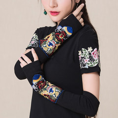 2017 new female folk style retro embroidery accessories thorn Half Finger long barrel sleeve gloves Chinese sunscreen wind gloves