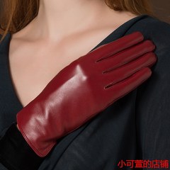 Manicure Leather Gloves Ladies suede Kuanqiu plus velvet warm winter thin ladies cute driving riding gloves