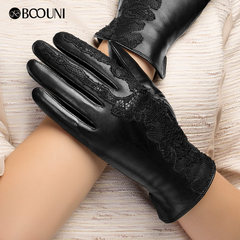 BOOUNI leather gloves, women's cashmere, thickening Korea, lace, sheep skin, leather warm, cold drive