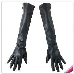 Ms. Long Gloves Ladies 44CM stage show thin sheepskin leather gloves open arm sleeve straight edge