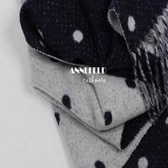 Japanese exports of single cashmere, cashmere blended jacquard dots, thickening scarf, deep blue / white