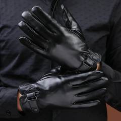 Autumn and winter leather gloves, men touch screen, season guard, full cashmere, thickening, warm, business, riding, outdoor, cold gloves, driving Black [velvet] (touch screen)