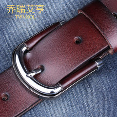 Men's leather belt, Korean leather, Korean buckle, Korean style belt, alloy head, black leisure glossy Jeans Belt 105cm