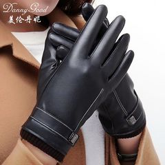 Men touch screen gloves, PU imitation leather, windproof velvet, warm cycling, driving, autumn and winter, ladies, couples, Korean version Ladies lovers belt buckle square buckle