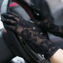 Driving lace sunscreen gloves, ladies thin summer, short touch screen, fashionable spring and autumn anti-skid, breathable and anti ultraviolet D13 medium length (black)