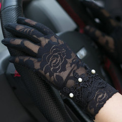 Driving lace sunscreen gloves, ladies thin summer, short touch screen, fashionable spring and autumn anti-skid, breathable and anti ultraviolet D16 (black)