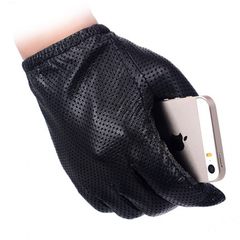 Driving, cycling, male and female drivers, mesh sheepskin drilling, sunscreen, short touch screen, spring and summer breathable ultra-thin PU gloves Black lining