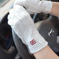 Women's summer cotton, anti slip, half finger gloves, touch screen, sweat absorption, ventilation, lace thin UV09 dot white