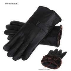 Men's leather gloves in autumn and winter outdoor drive plus thick sheepskin leather gloves cashmere thickened male riding 61822 black