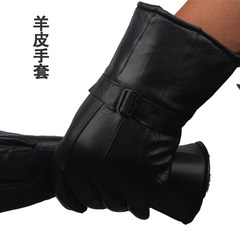 Men's leather gloves in autumn and winter outdoor drive plus thick sheepskin leather gloves cashmere thickened male riding Black lengthened gloves