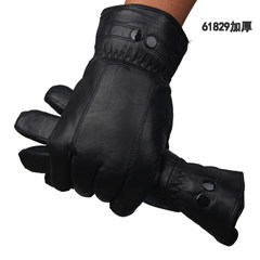 Men's leather gloves in autumn and winter outdoor drive plus thick sheepskin leather gloves cashmere thickened male riding 61829 black