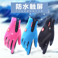 Outdoor waterproof gloves, touch screen, men's windproof riding, female full finger zipper movement, winter warm grip, cashmere mountaineering skiing