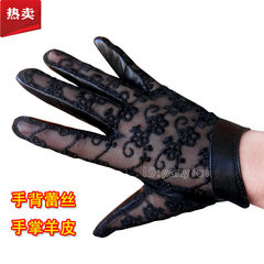 Leather gloves, goat skin, hand back lace, fashionable lace and sheepskin, A S.
