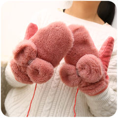Silent love - - cute Korean female Winter Gloves department students ride warm thickening refers to all the all-match Plush