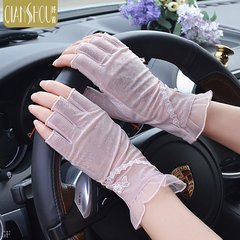 Summer sunscreen gloves, ladies show thin, non slip, touch screen, drive half gloves, driving, riding, Half Finger Gloves