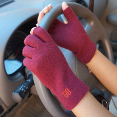 Autumn and winter, women's wool, cashmere gloves, warm touch screen, sub finger, half finger drive, writing gloves