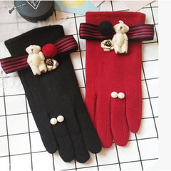 Korean winter small fragrant bear bow thick touch gloves 2016 new limited discount