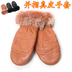 Export of leather gloves in winter rabbit grabbed Fingerless mittens ladies leather sheepskin gloves flippers
