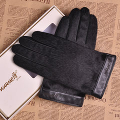 Sheepskin gloves, men's leather gloves, men's winter warm, plus cashmere thickening, fur, hair, driving business