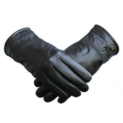 Leather gloves, men's thin driving, warm riding, women's sheepskin gloves, winter Plush motorcycle