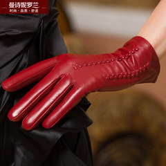 Manshini Roland leather gloves thick warm winter female head layer sheepskin leather gloves in winter Ms.